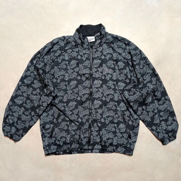 Reebok Other - Vintage Reebok Windbreak Jacket Mens LARGE Black Leaf Leaves All Over Print